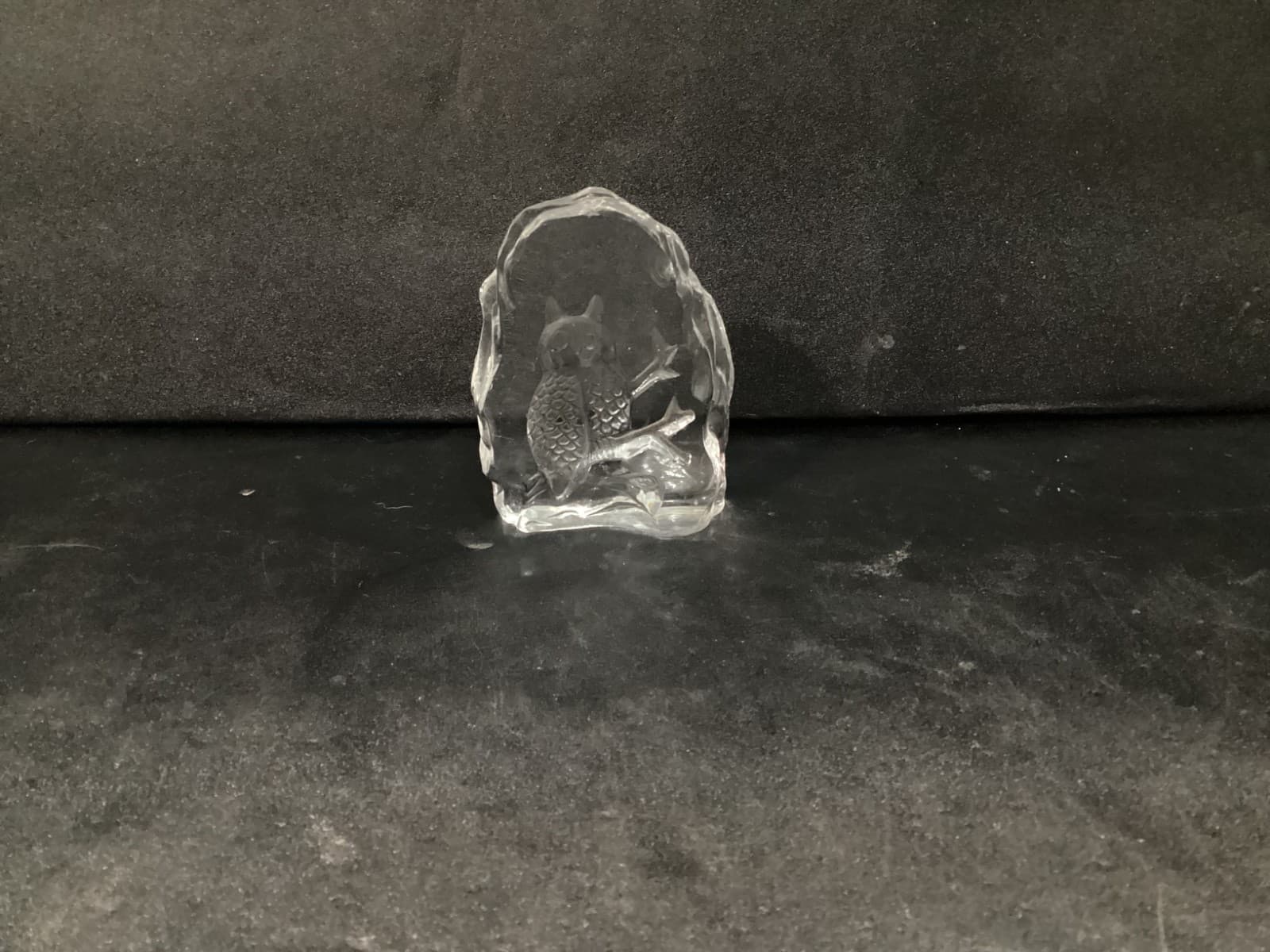 Vintage Owl in Tree Lead Crystal Glass Intaglio Engraved Sculpture
