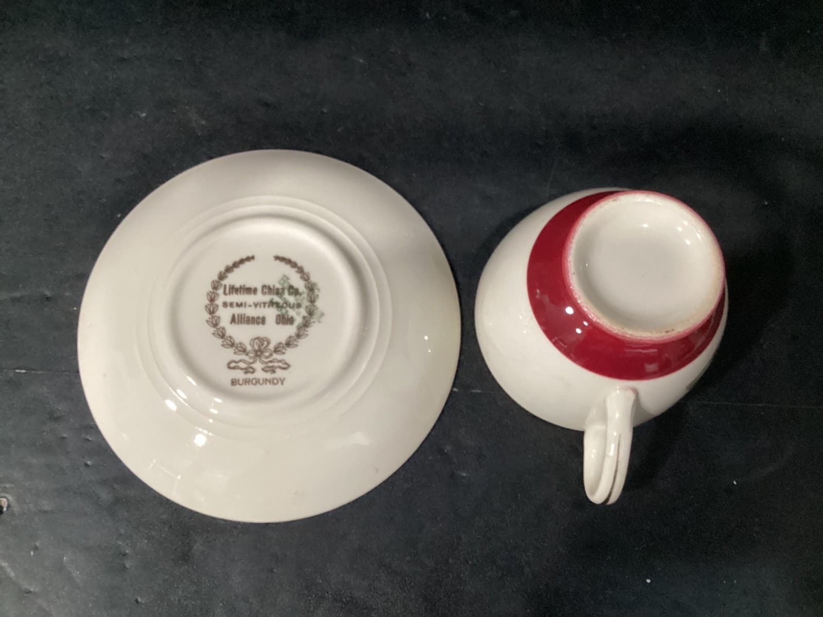 Vintage Homer Laughlin Burgundy Magnolia Lifetime China 2 Tea Cups and Saucers - Thumbnail 6
