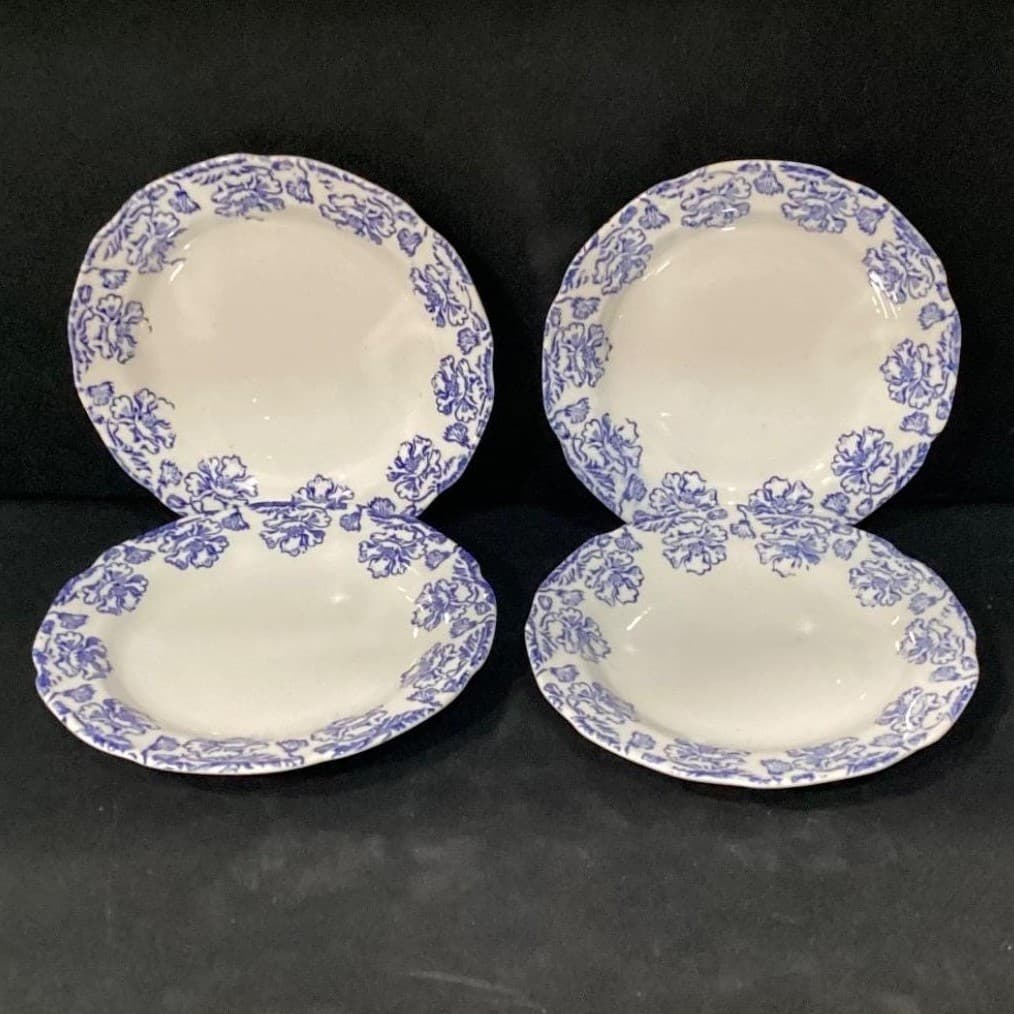 Set Of 4 Vtg. Boch Freres La Louviere 'Douglas' Blue & White Bread Plates - Thumbnail 2