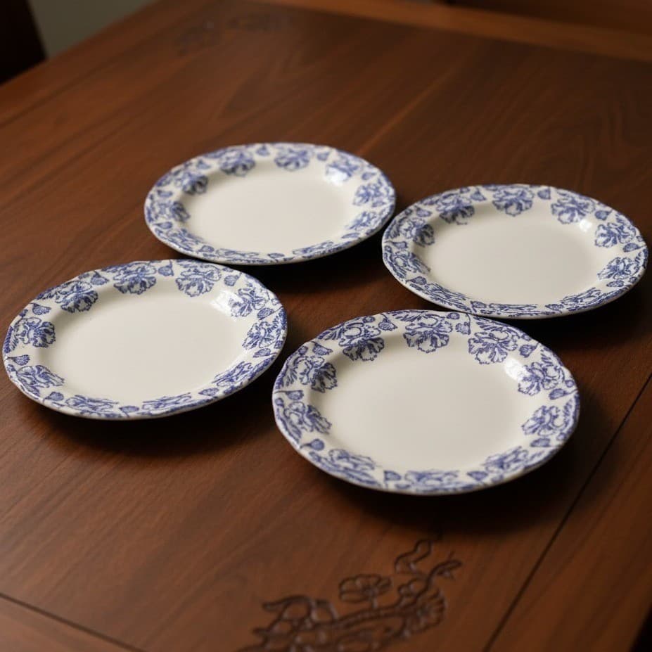 Set Of 4 Vtg. Boch Freres La Louviere 'Douglas' Blue & White Bread Plates