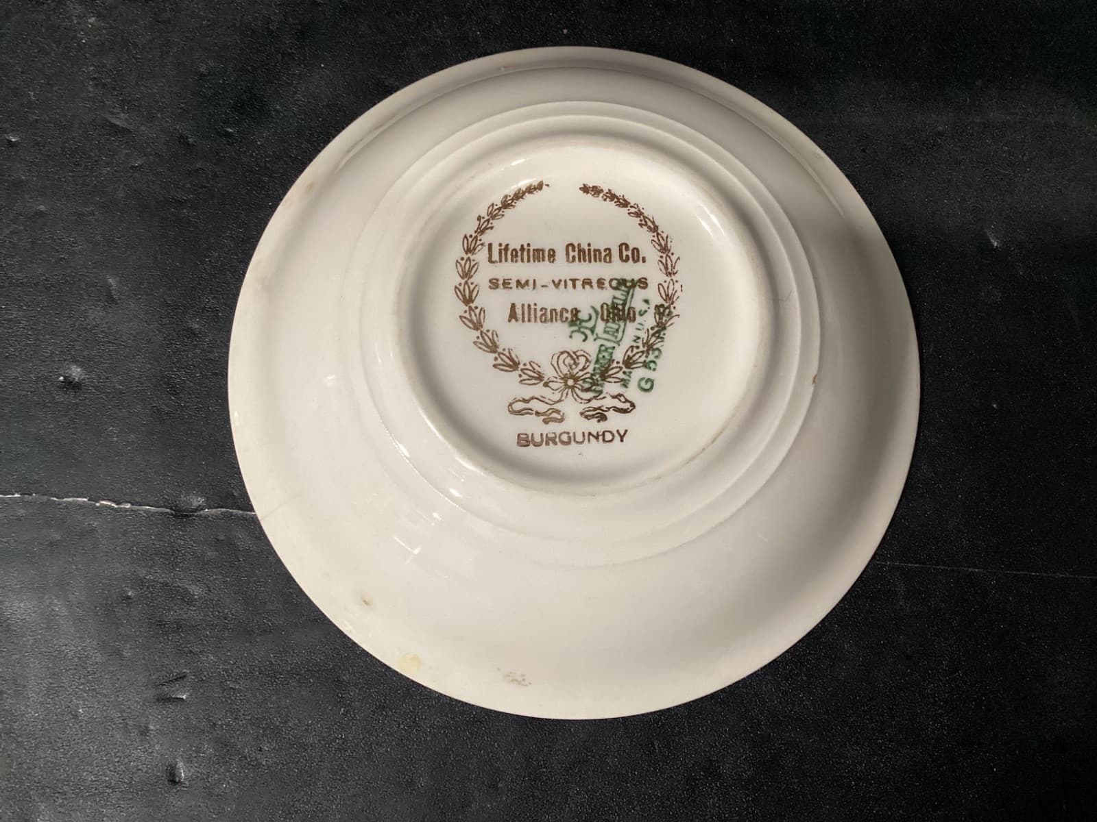 Lifetime China Co Burgundy w White Magnolia Semi-Vitrous 2 Dessert Berry Bowls - Thumbnail 5