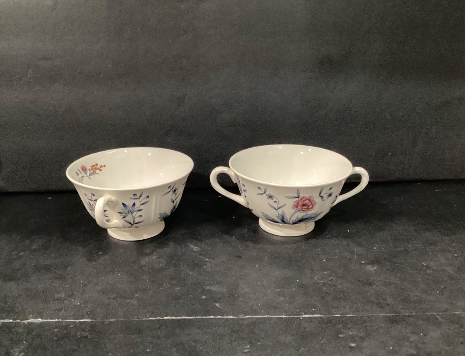 Two Wedgwood Williamsburg Potpourri Footed Cream Soup Bowls Nk510 England - Thumbnail 9
