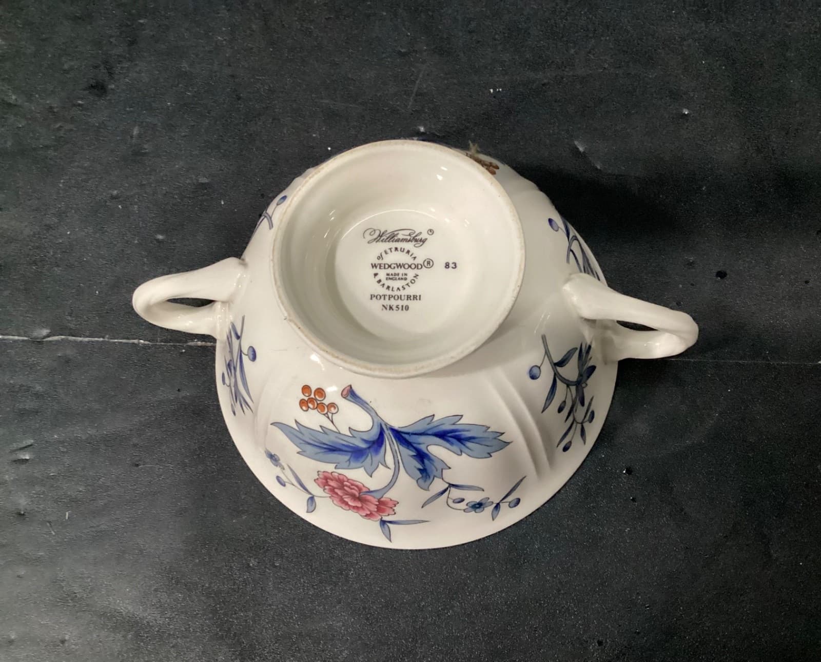 Two Wedgwood Williamsburg Potpourri Footed Cream Soup Bowls Nk510 England - Thumbnail 5