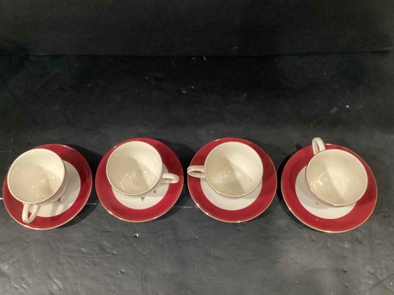 Vintage Homer Laughlin Burgundy Magnolia Lifetime China 4 Tea Cups and Saucers - Thumbnail 3