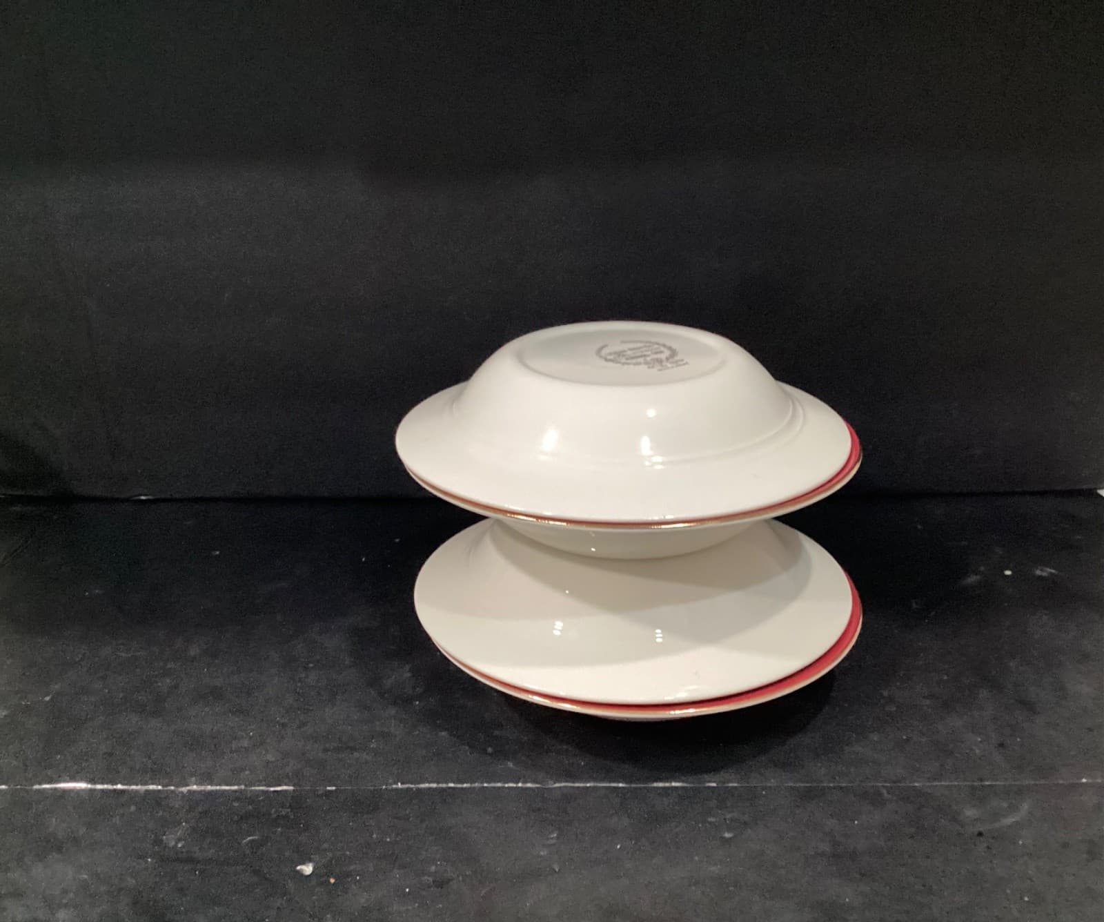 Homer Laughlin Burgundy Bowls 8.5" Magnolia 1940's Dishes Gold Rim Set of 4 - Thumbnail 11