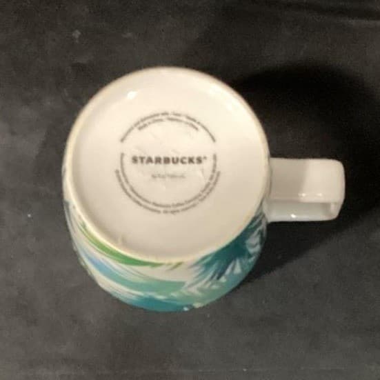 2016 Starbucks Coffee Tea Mug HI HAWAII Green Blue Palms Yellow Interior - Thumbnail 4
