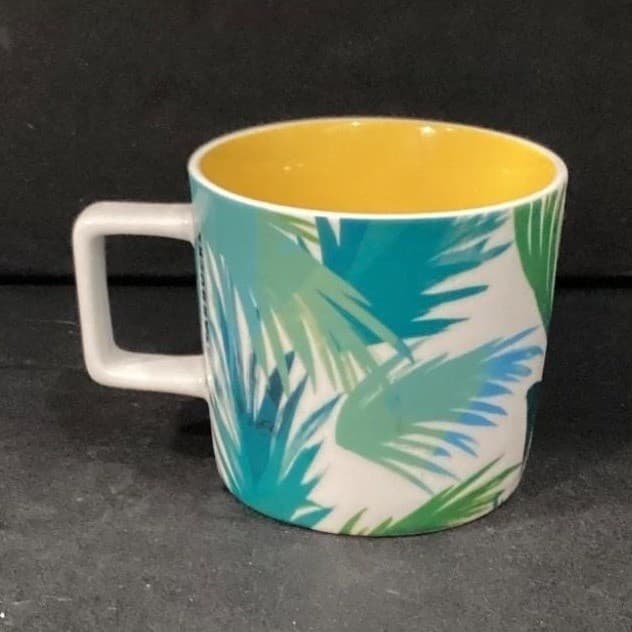 2016 Starbucks Coffee Tea Mug HI HAWAII Green Blue Palms Yellow Interior - Thumbnail 9