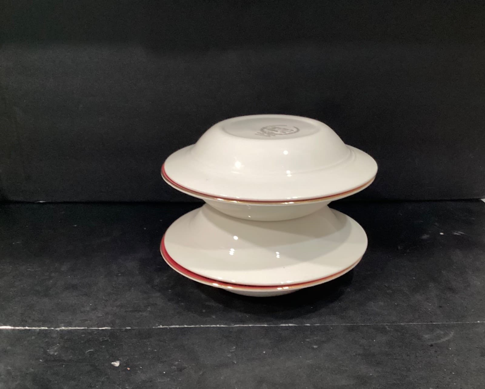 Homer Laughlin Burgundy Bowls 8.5" Magnolia 1940's Dishes Gold Rim Set of 4 - Thumbnail 10