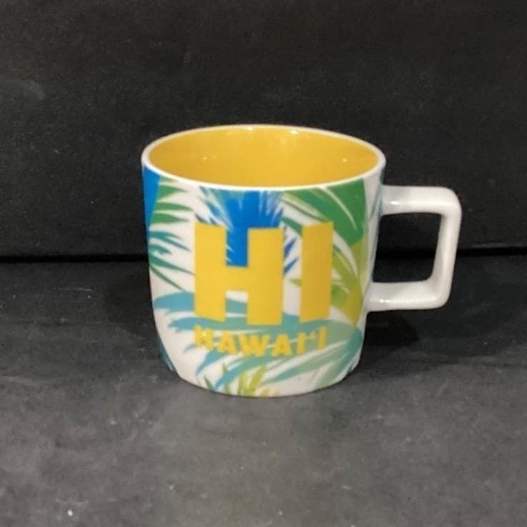 2016 Starbucks Coffee Tea Mug HI HAWAII Green Blue Palms Yellow Interior - Thumbnail 2