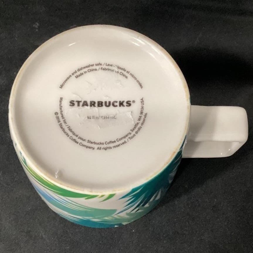 2016 Starbucks Coffee Tea Mug HI HAWAII Green Blue Palms Yellow Interior - Thumbnail 5