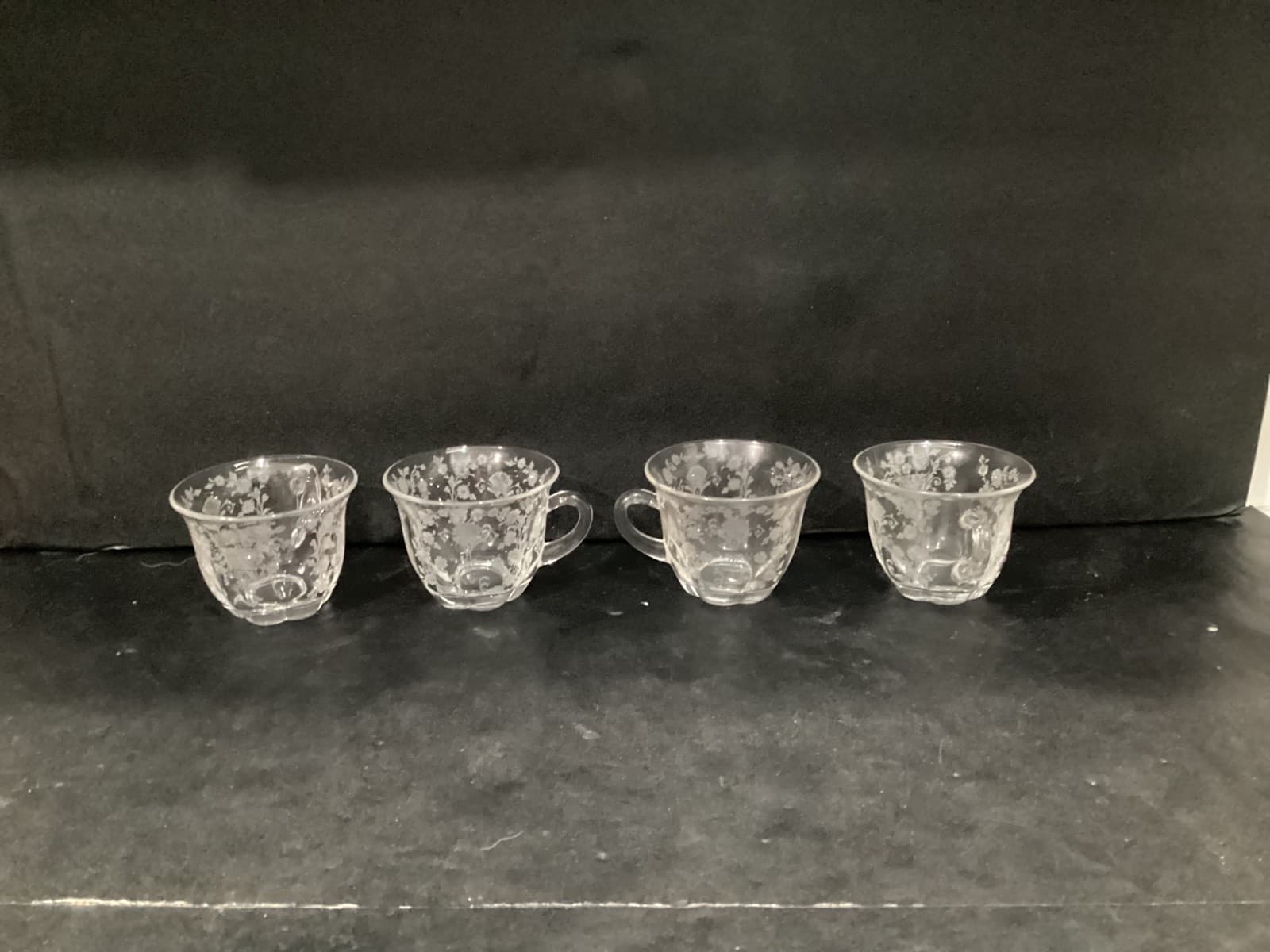 Duncan Miller FIRST LOVE Punch Tea Cups Etched Floral 1930s Set of 4