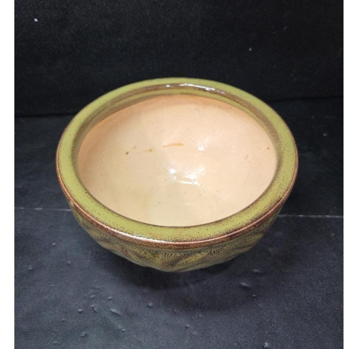 Green Glazed Serving Bowl, Leaves Design Planter, Speckled Flower Pot, Vietnam - Thumbnail 6