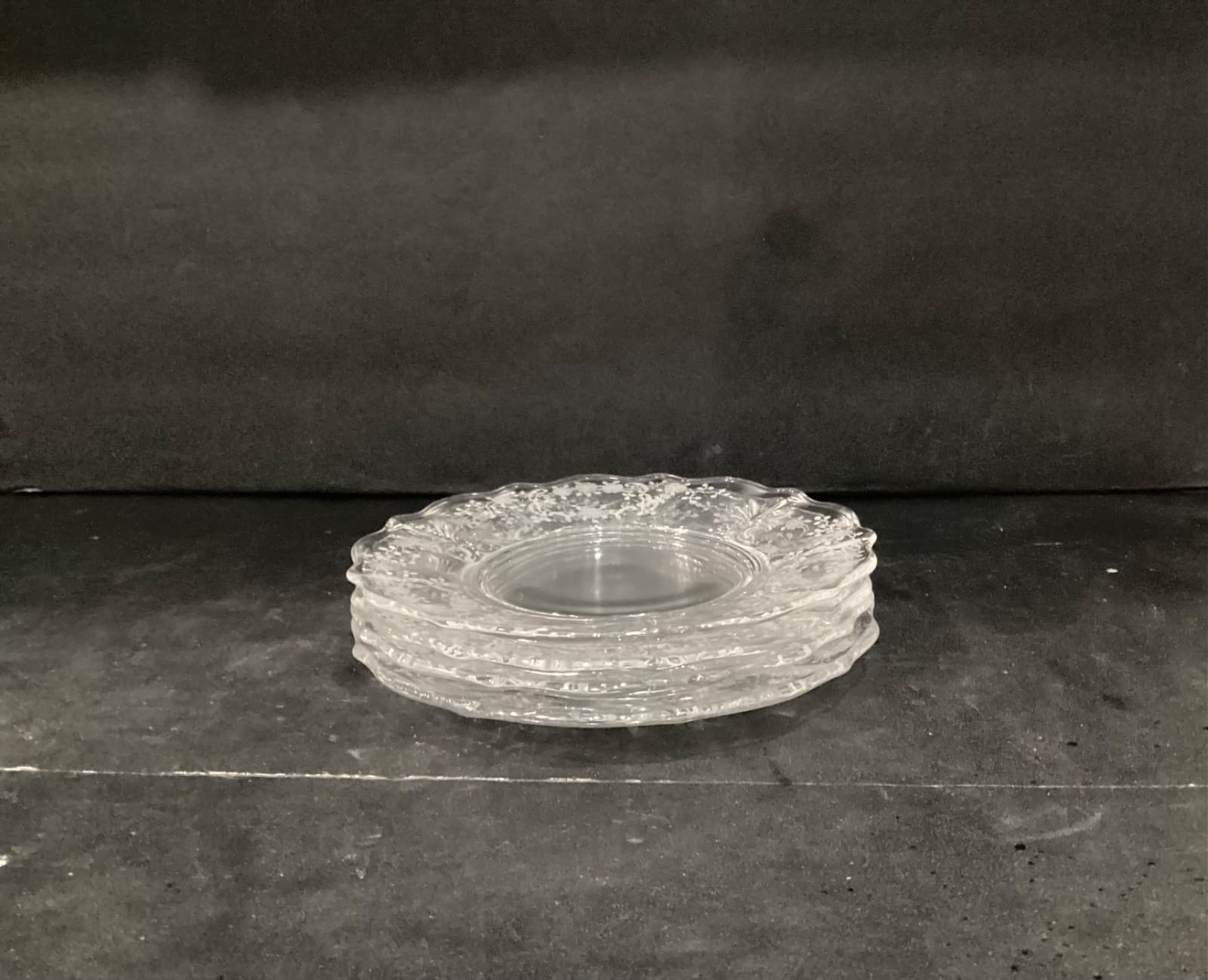 Fostoria Meadow Rose 7 3/8” Plates 1940s-50s Set of 4 Etched Floral CLEAR - Thumbnail 5