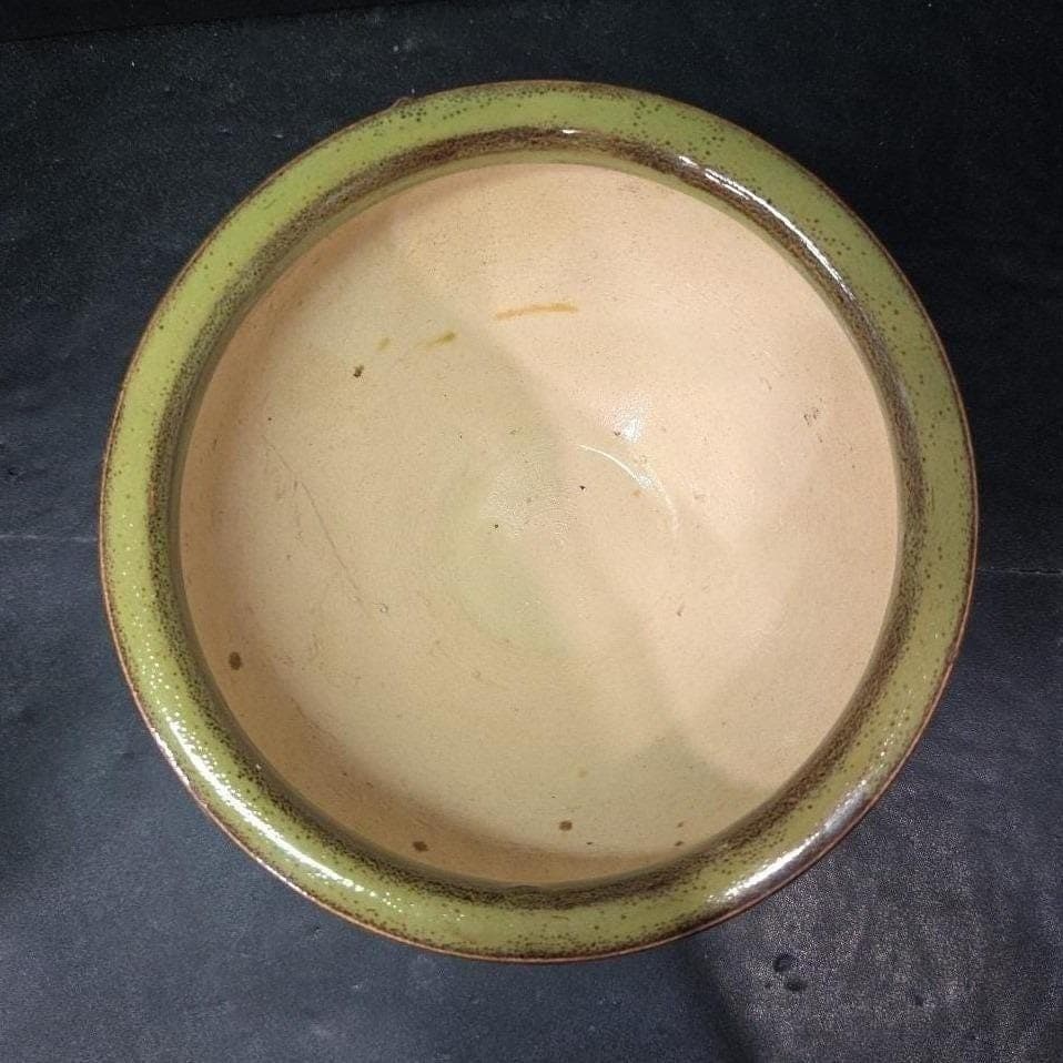 Green Glazed Serving Bowl, Leaves Design Planter, Speckled Flower Pot, Vietnam - Thumbnail 7