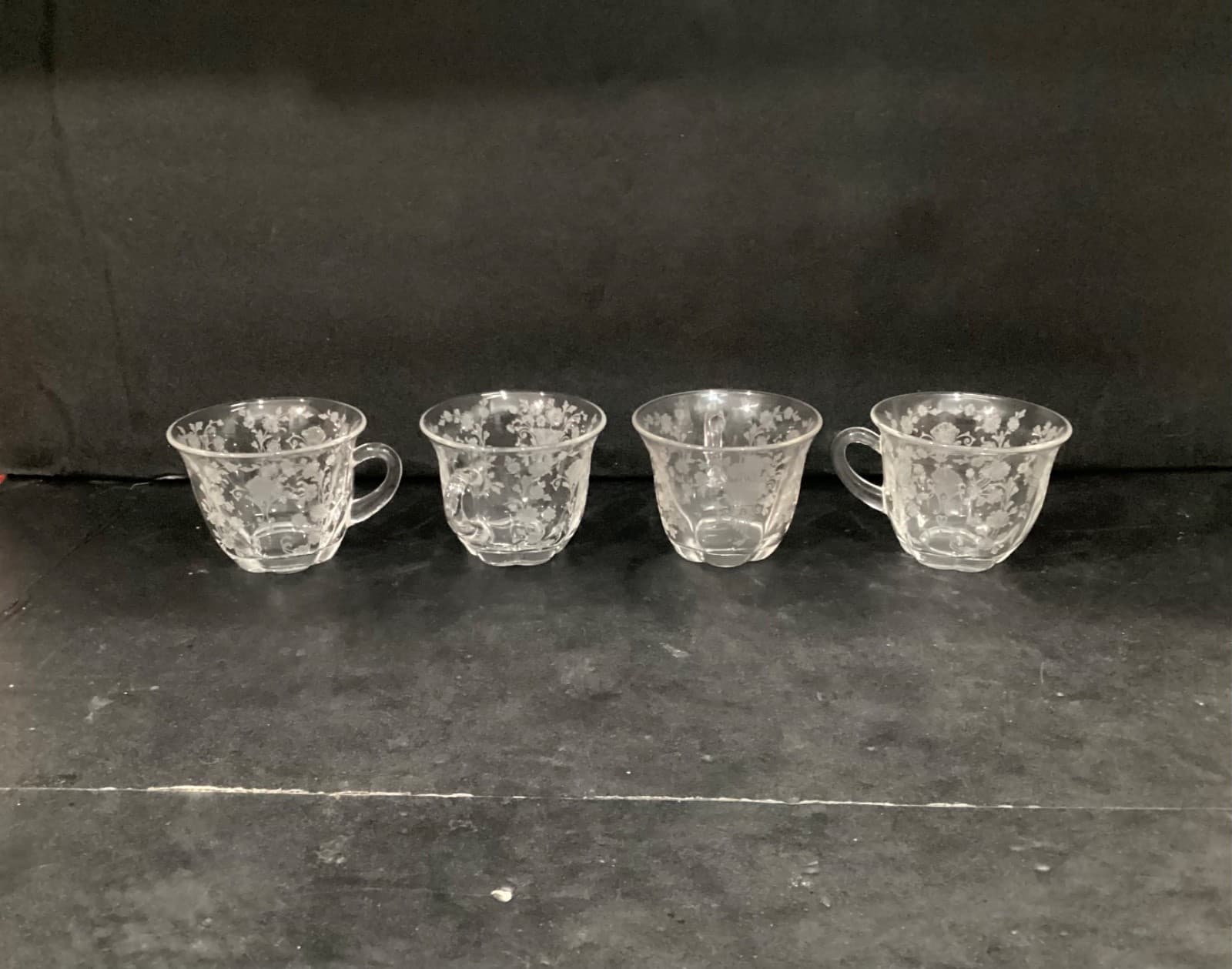 Duncan Miller FIRST LOVE Punch Tea Cups Etched Floral 1930s Set of 4 - Thumbnail 9