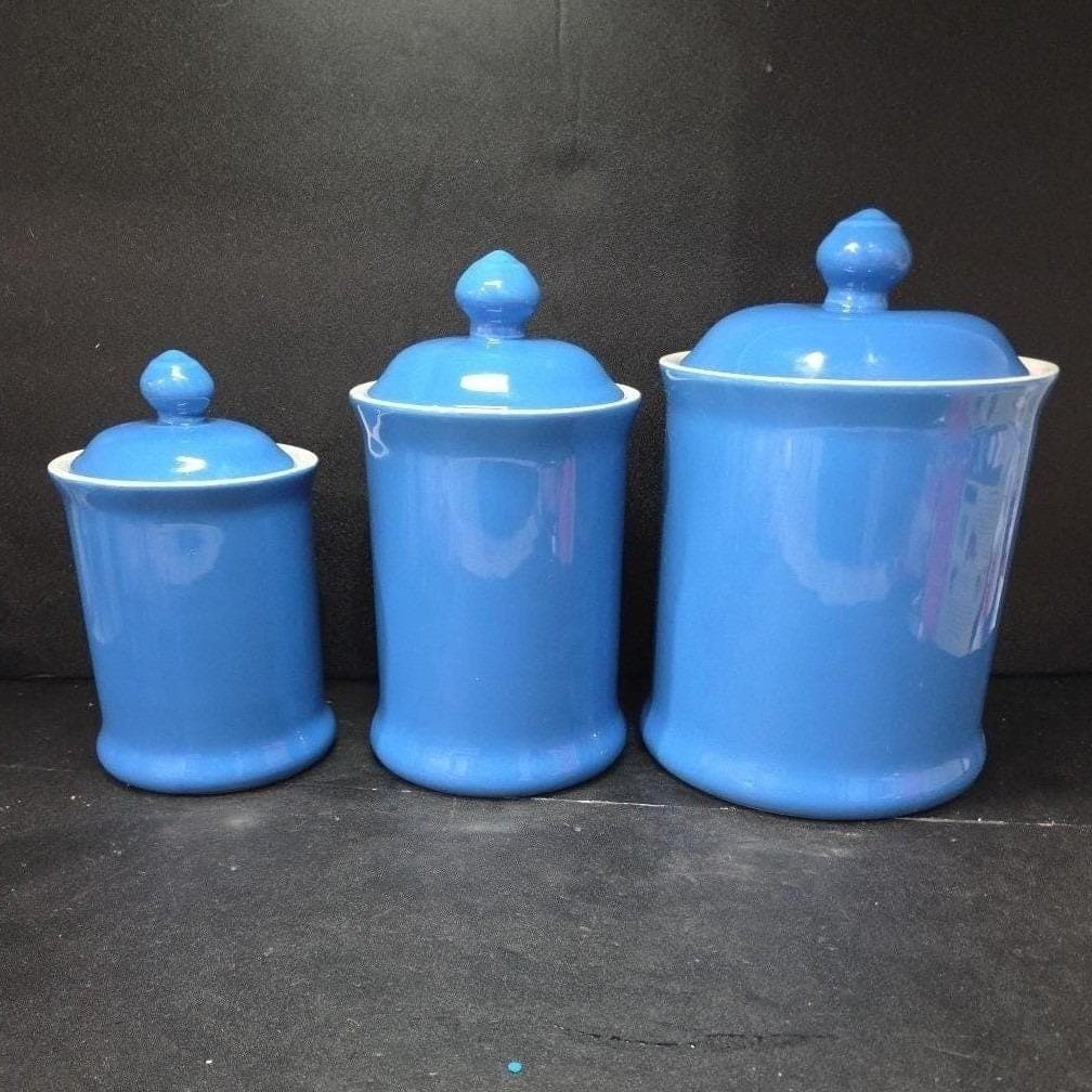 Williams Sonoma Blue Lidded Canisters, Set of 3, Replacement Kitchenware, Jars - Thumbnail 3