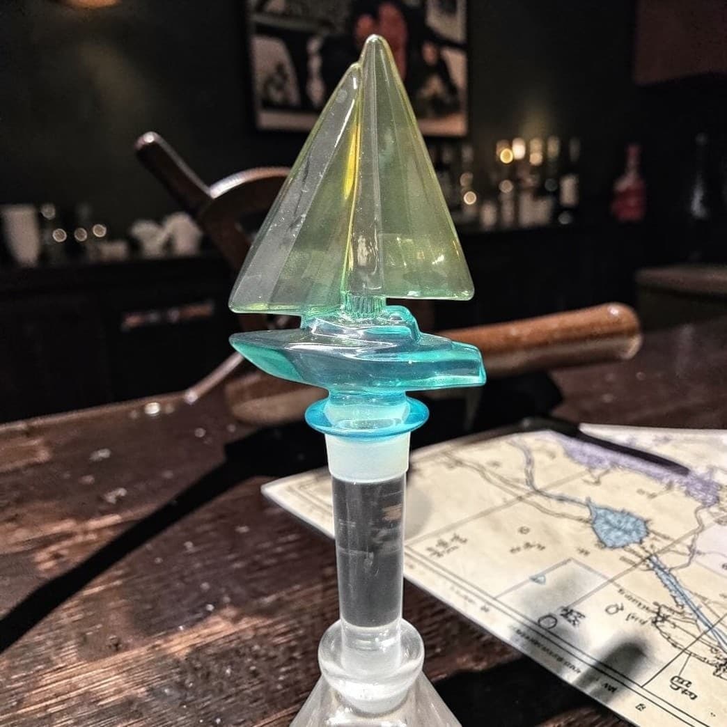 Mikasa Blue Regatta Ship Bottle Stopper, Lead Crystal Boat Replacement Topper