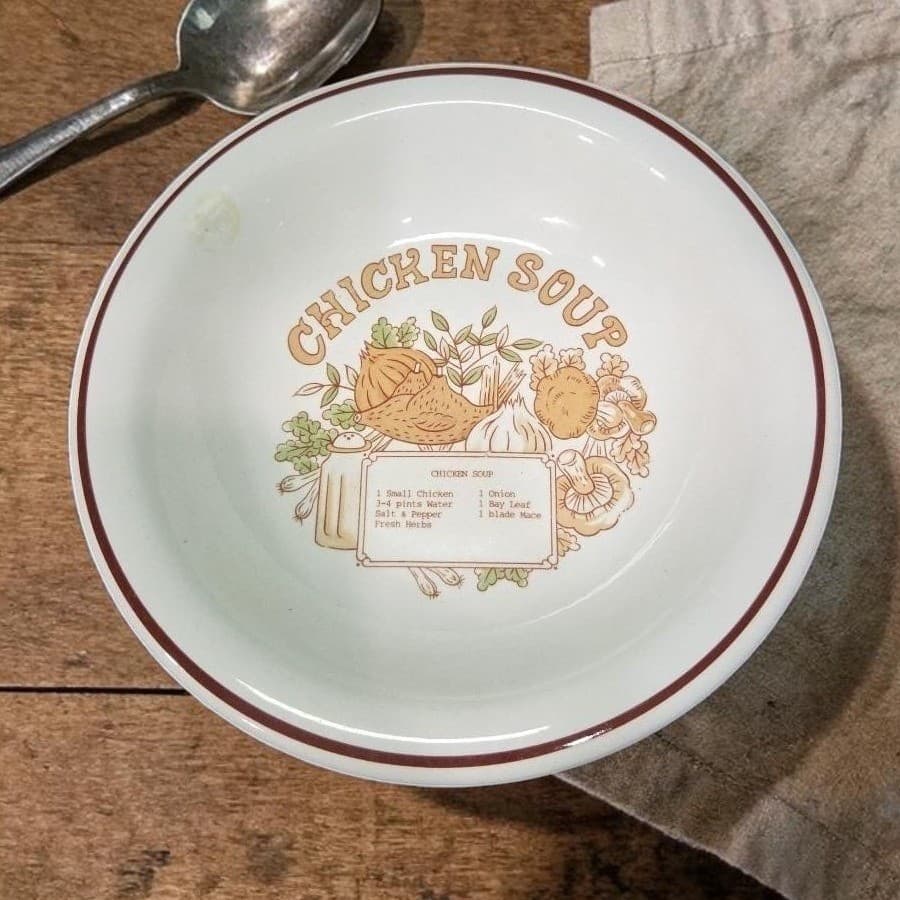 Chicken Soup Recipe Bowl, Vintage Ceramic Dish, Replacement White Kitchenware