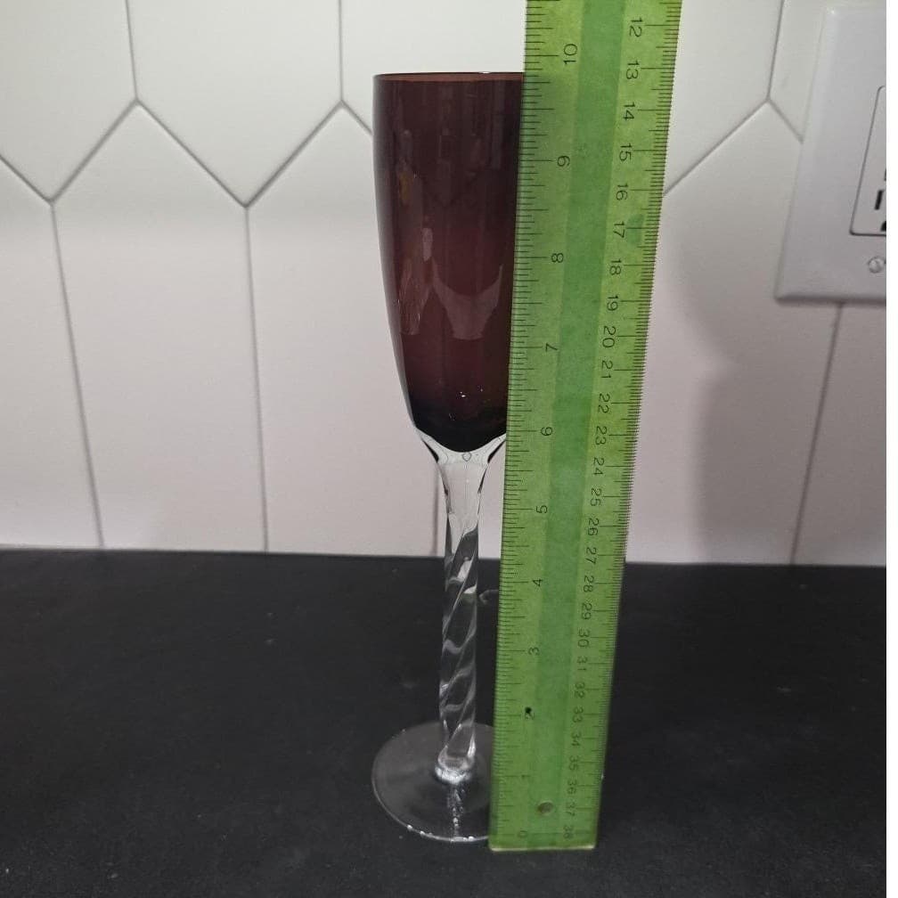Pier 1 Imports Amethyst Purple Champagne Flute, Vintage Twisted Stem Stemware - Thumbnail 9