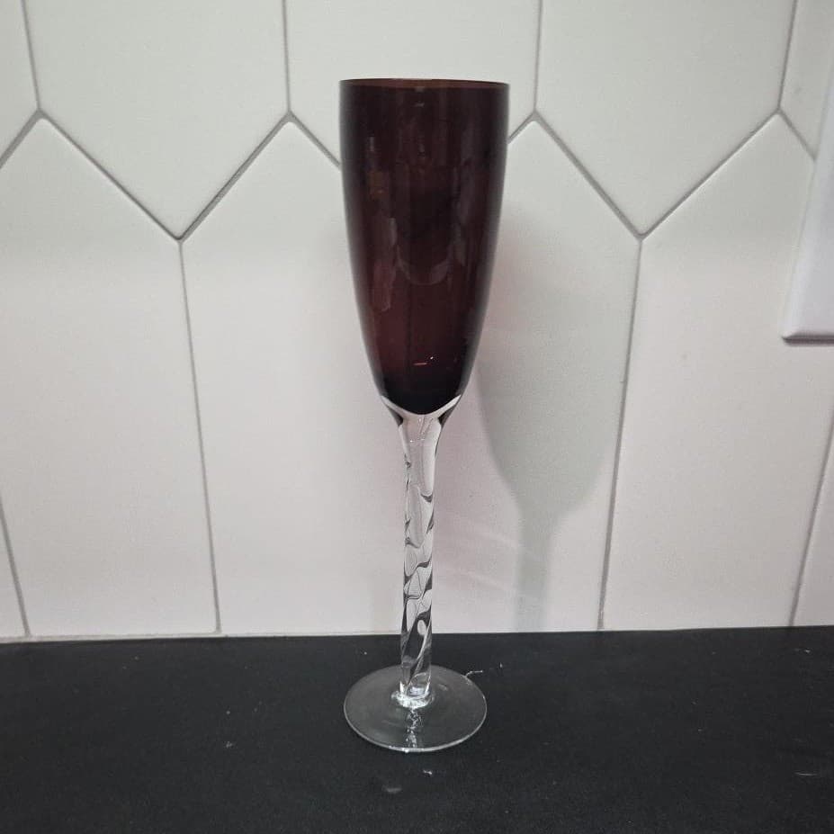 Pier 1 Imports Amethyst Purple Champagne Flute, Vintage Twisted Stem Stemware - Thumbnail 3