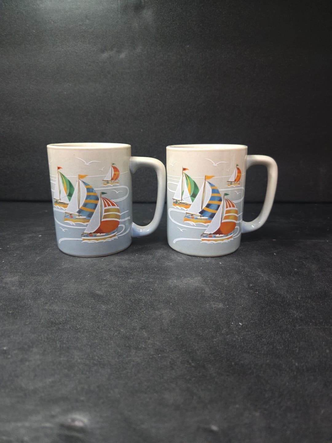 Otagiri Sailboat Coffee Mugs, Set of 2, Vtg Nautical Coffee Cups, Coastal Decor