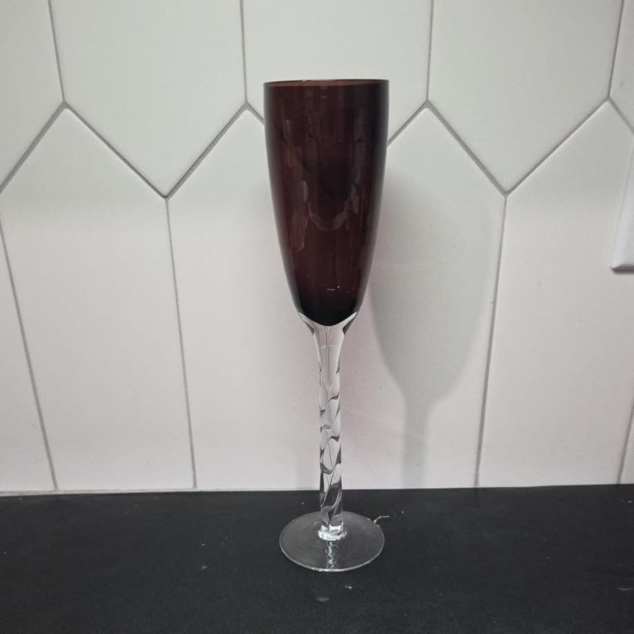 Pier 1 Imports Amethyst Purple Champagne Flute, Vintage Twisted Stem Stemware - Thumbnail 2