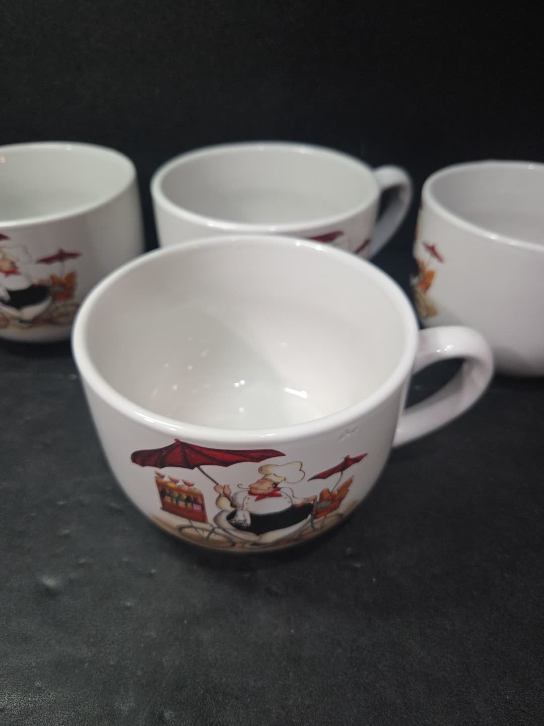 Trisa Large Coffee Mugs, French Chef on Bicycle Design, Set Of 4 Soup Cups 24 Oz - Thumbnail 5