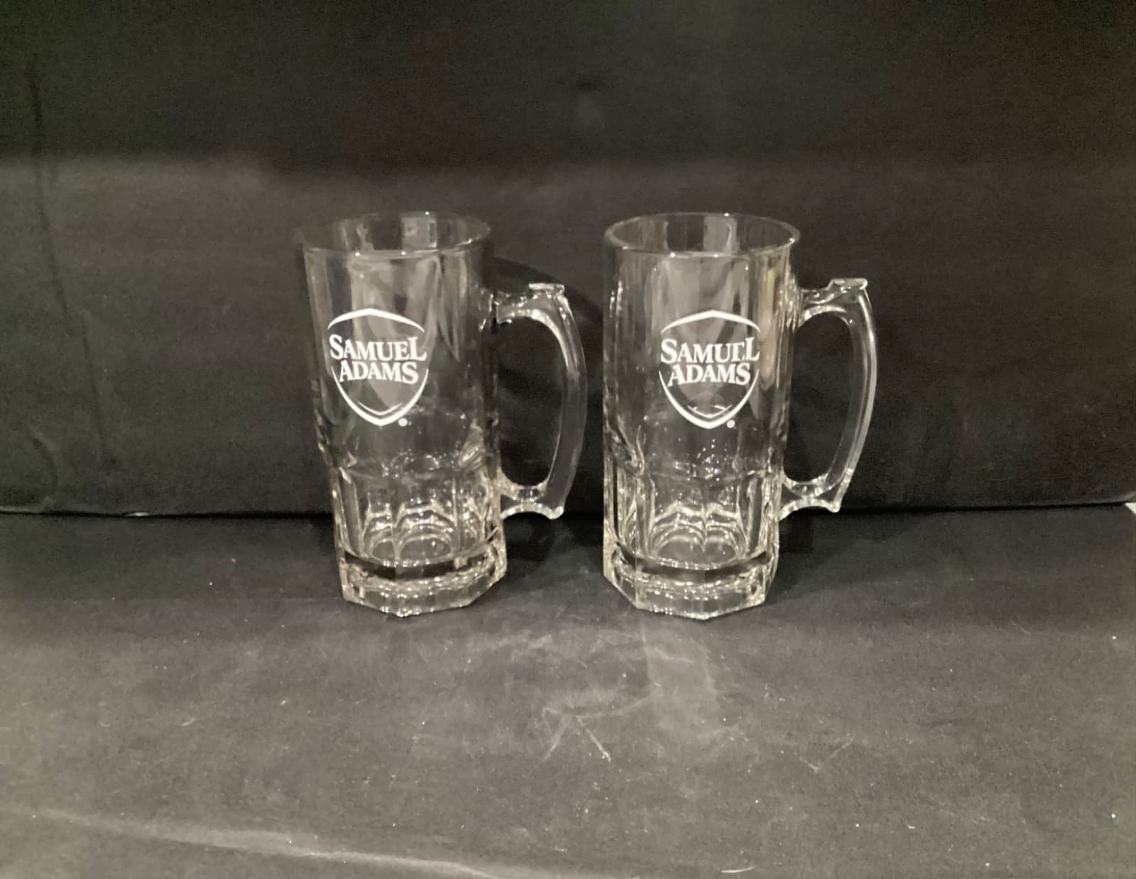 2 Libbey Glass Samuel Adams Heavy Glass Partial Paneled 32 oz Beer Mugs 8”