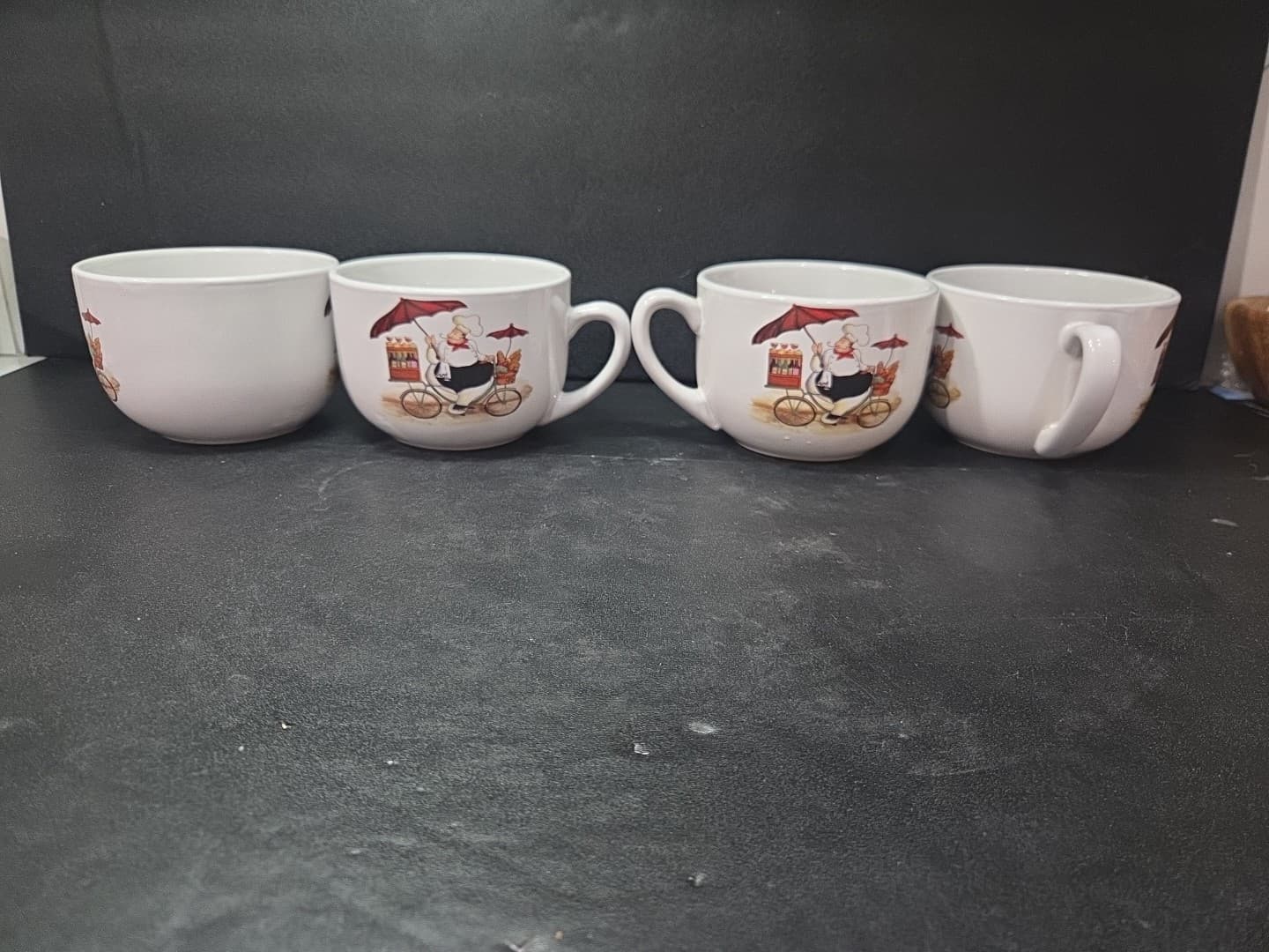 Trisa Large Coffee Mugs, French Chef on Bicycle Design, Set Of 4 Soup Cups 24 Oz - Thumbnail 2