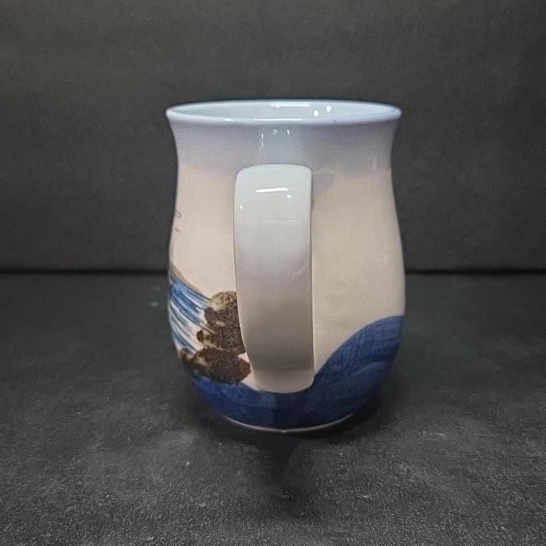 Studio Art Pottery Glazed Coffee Cup, Vintage Beach Seagulls Ships Waves Design - Thumbnail 5