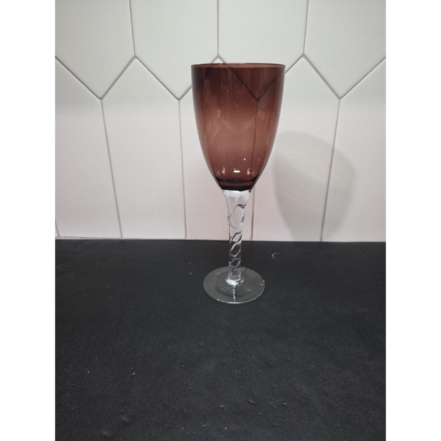 Pier 1 Imports Amethyst Purple Wine Glass, Vintage Twisted Stem Crystal Stemware - Thumbnail 5