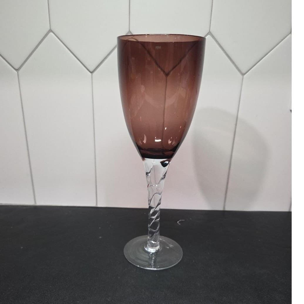 Pier 1 Imports Amethyst Purple Wine Glass, Vintage Twisted Stem Crystal Stemware - Thumbnail 3