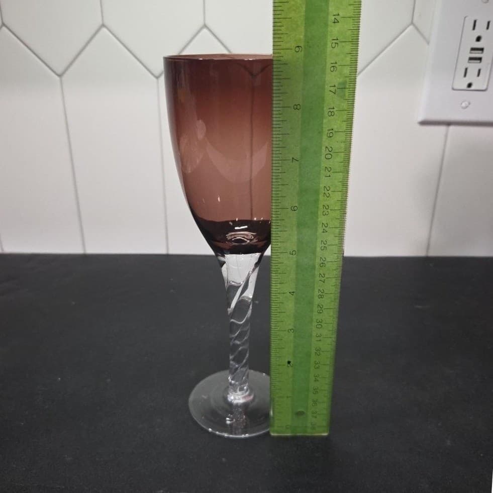 Pier 1 Imports Amethyst Purple Wine Glass, Vintage Twisted Stem Crystal Stemware - Thumbnail 9