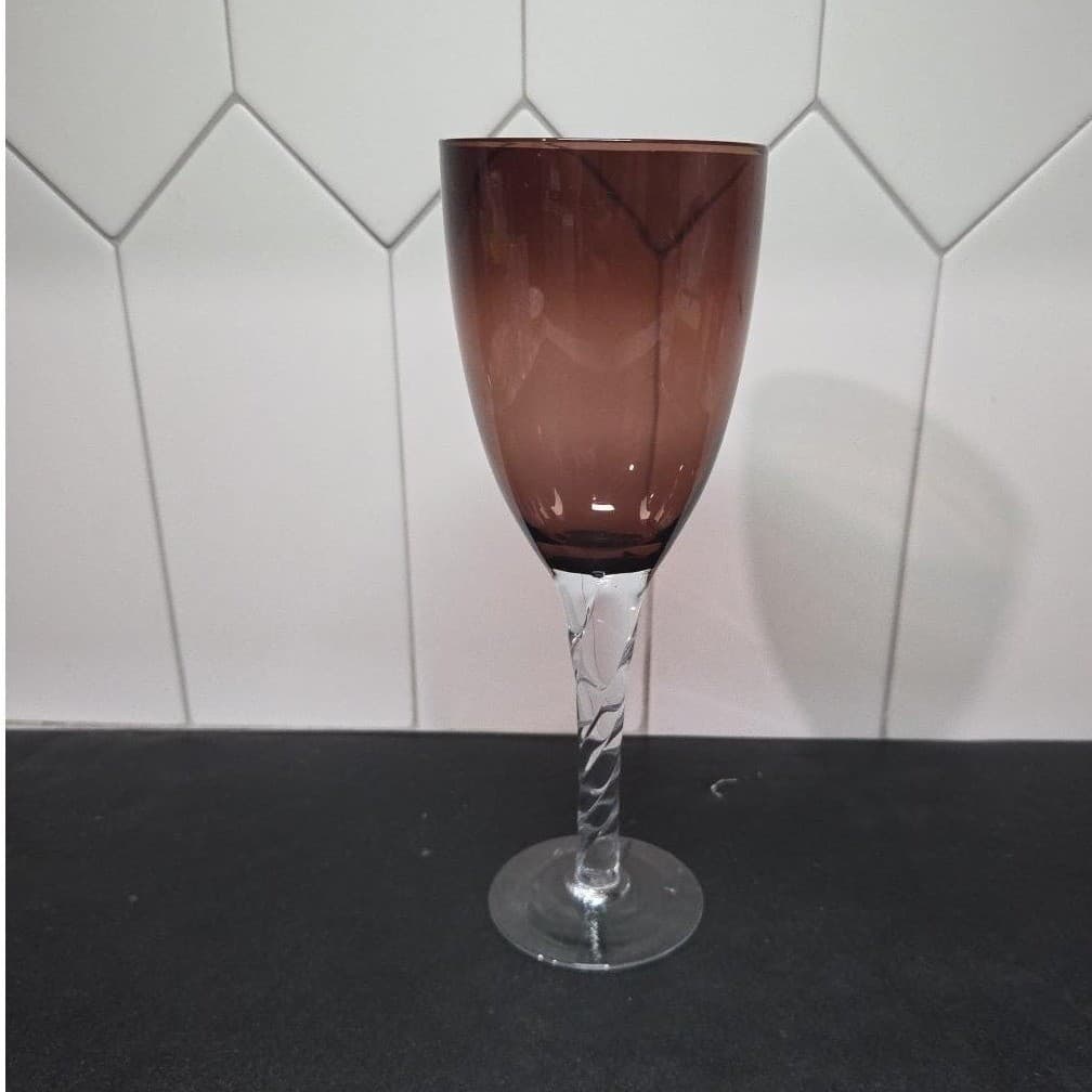 Pier 1 Imports Amethyst Purple Wine Glass, Vintage Twisted Stem Crystal Stemware - Thumbnail 2