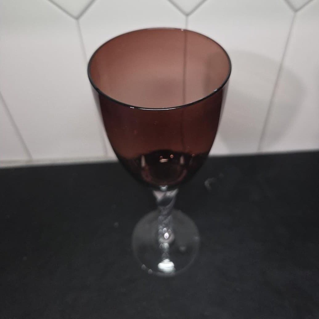 Pier 1 Imports Amethyst Purple Wine Glass, Vintage Twisted Stem Crystal Stemware - Thumbnail 6