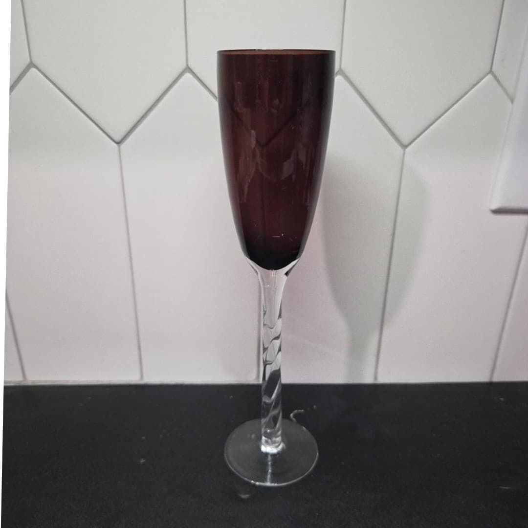 Pier 1 Imports Amethyst Purple Champagne Flute, Vintage Twisted Stem Stemware - Thumbnail 5