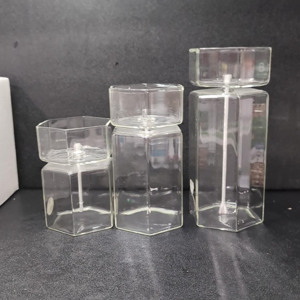 Firelight Glass Hexagonal Pillar Candles, Decorative Oil Lamp, Minimalist Decor - Thumbnail 4