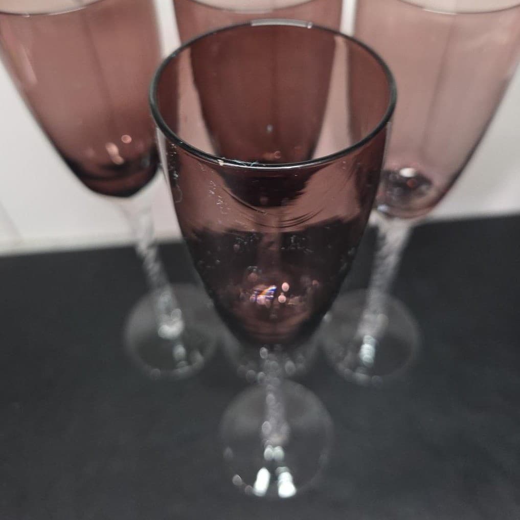 Pier 1 Amethyst Purple Champagne Flutes, Set of 4, Vintage Twisted Stem Stemware - Thumbnail 6