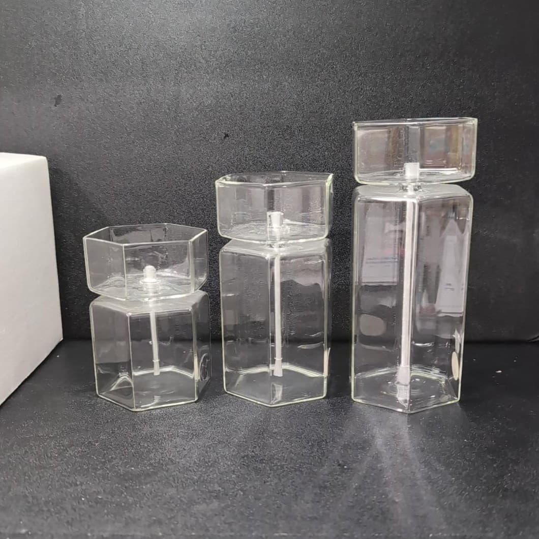Firelight Glass Hexagonal Pillar Candles, Decorative Oil Lamp, Minimalist Decor - Thumbnail 6