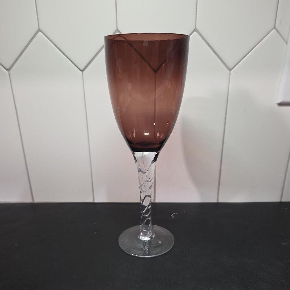 Pier 1 Imports Amethyst Purple Wine Glass, Vintage Twisted Stem Crystal Stemware - Thumbnail 4