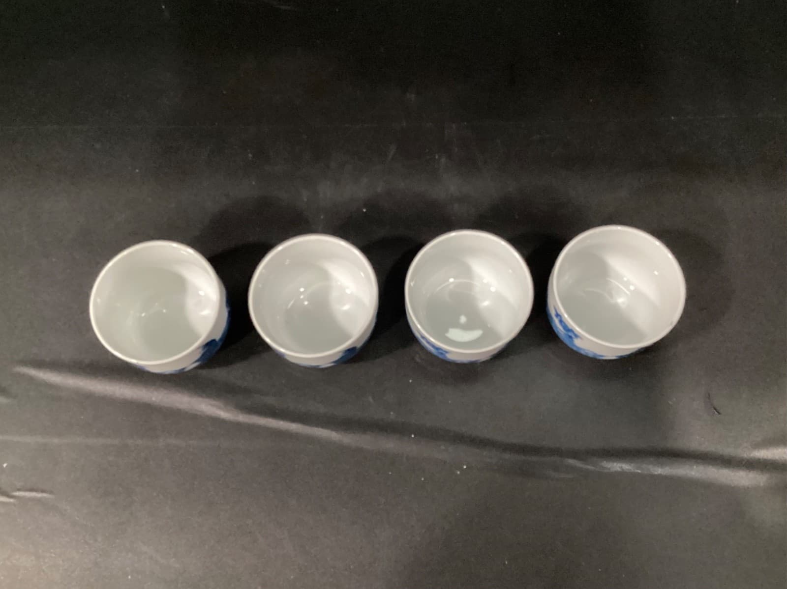 White Jade Porcelain Cheng's Blue Rose Koi Set of 4 Tea Sake Cups - Thumbnail 2