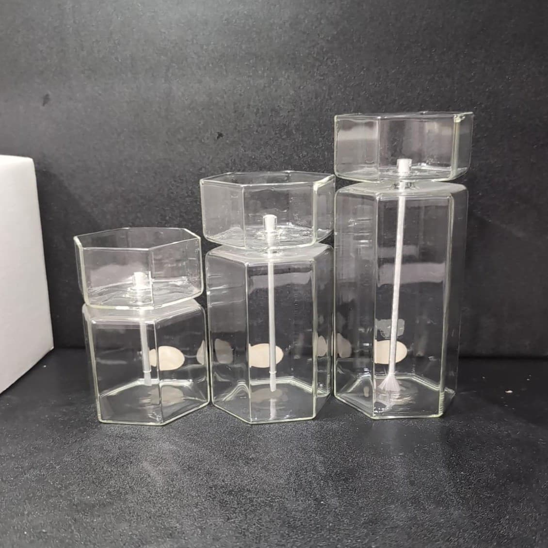 Firelight Glass Hexagonal Pillar Candles, Decorative Oil Lamp, Minimalist Decor - Thumbnail 5