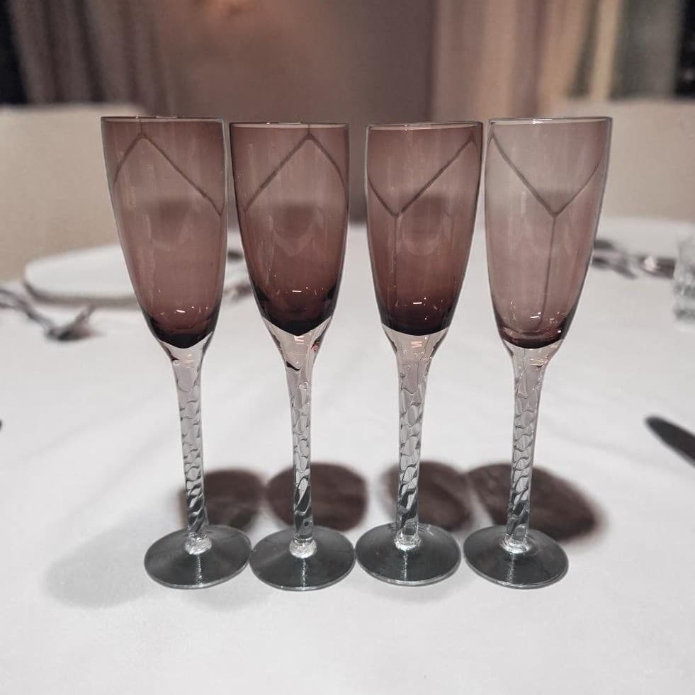 Pier 1 Amethyst Purple Champagne Flutes, Set of 4, Vintage Twisted Stem Stemware