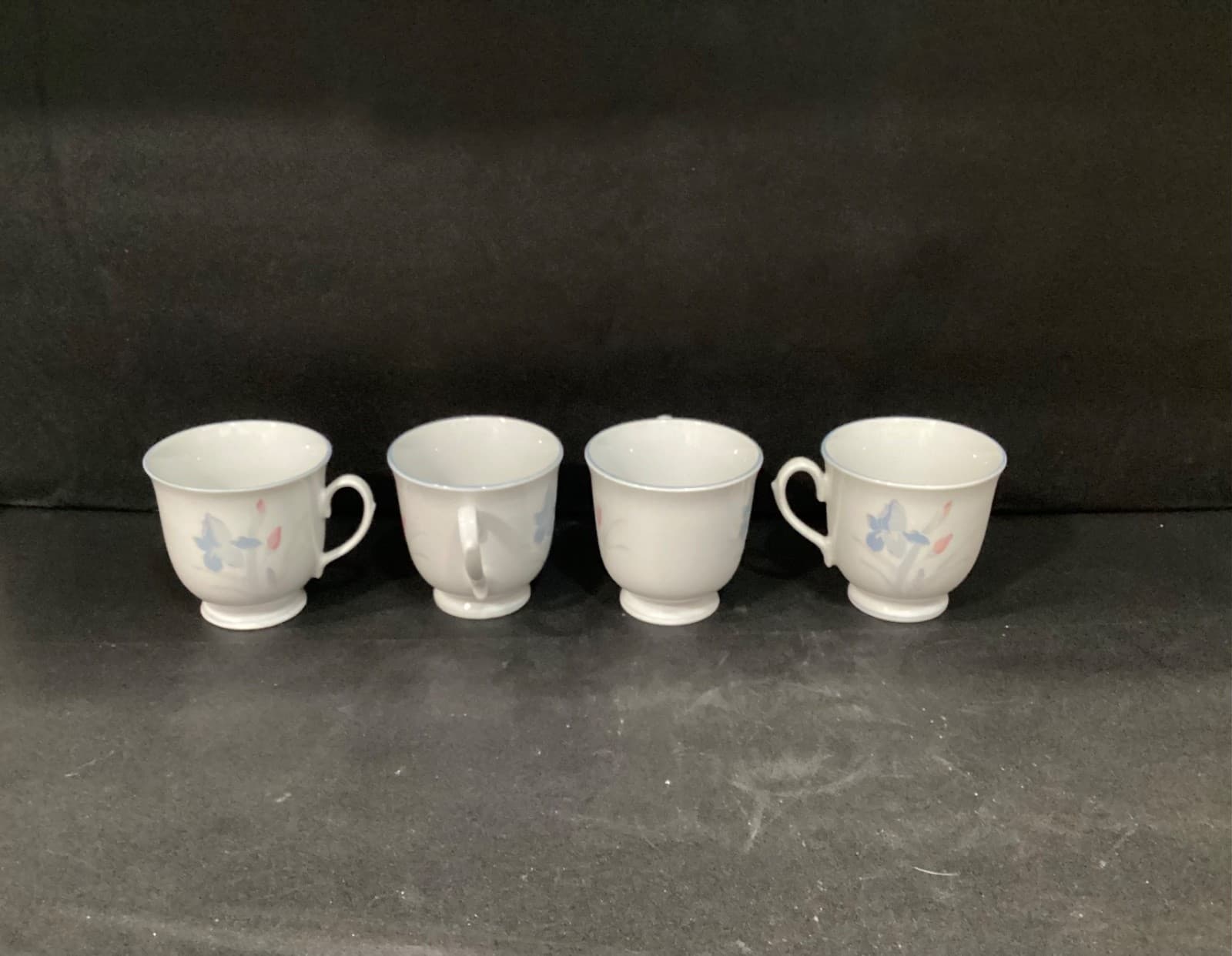 Set of 4 Excel Fresh Flowers Iris Coffee Cups Footed Blues & Pinks Floral Pastel - Thumbnail 9