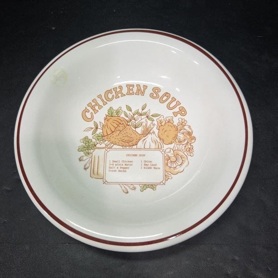 Chicken Soup Recipe Bowl, Vintage Ceramic Dish, Replacement White Kitchenware - Thumbnail 2