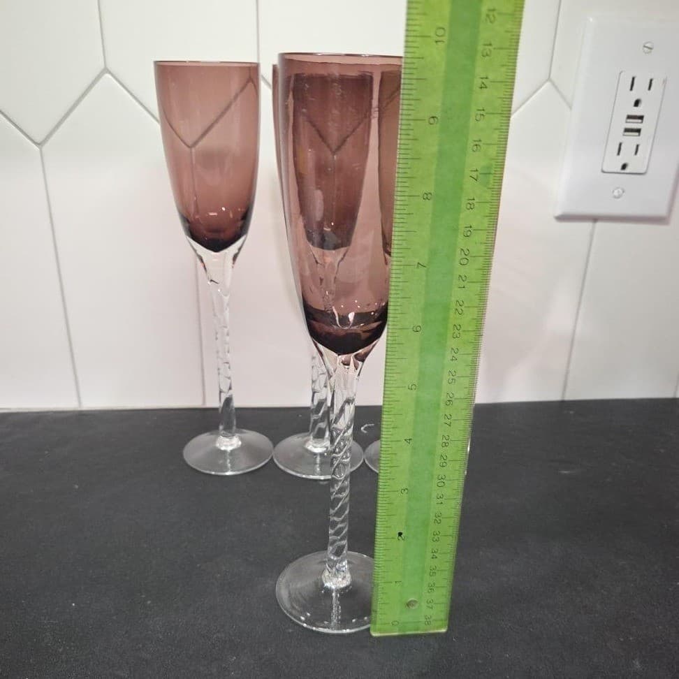 Pier 1 Amethyst Purple Champagne Flutes, Set of 4, Vintage Twisted Stem Stemware - Thumbnail 9