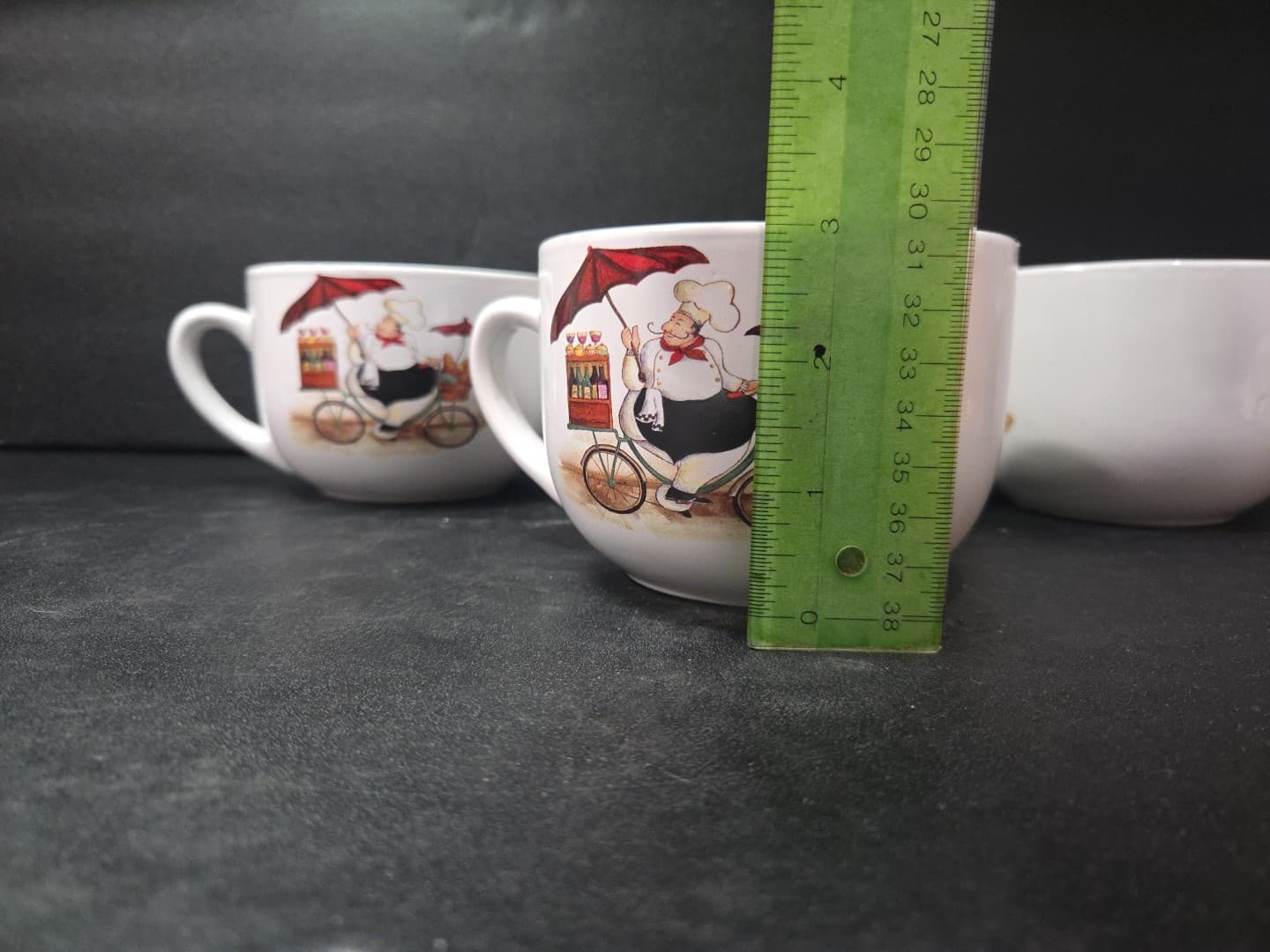 Trisa Large Coffee Mugs, French Chef on Bicycle Design, Set Of 4 Soup Cups 24 Oz - Thumbnail 8