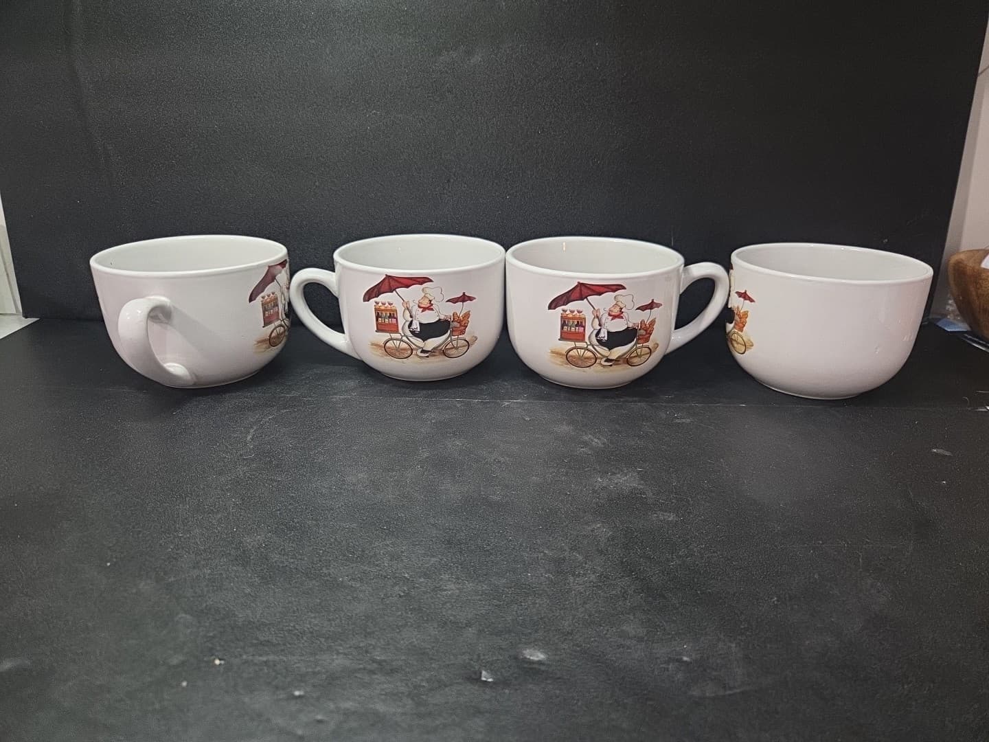 Trisa Large Coffee Mugs, French Chef on Bicycle Design, Set Of 4 Soup Cups 24 Oz - Thumbnail 4