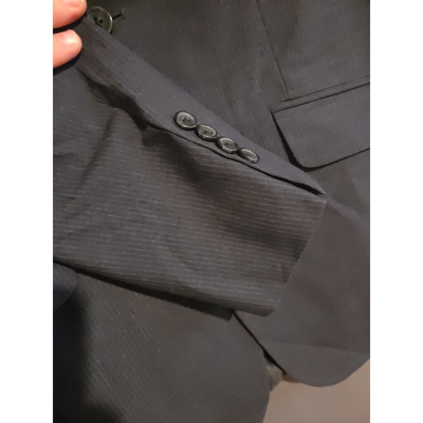 Kenneth Cole Reaction Navy Blue Pinstripe 2-Button Blazer, Men's 42R Sport Coat - Thumbnail 9