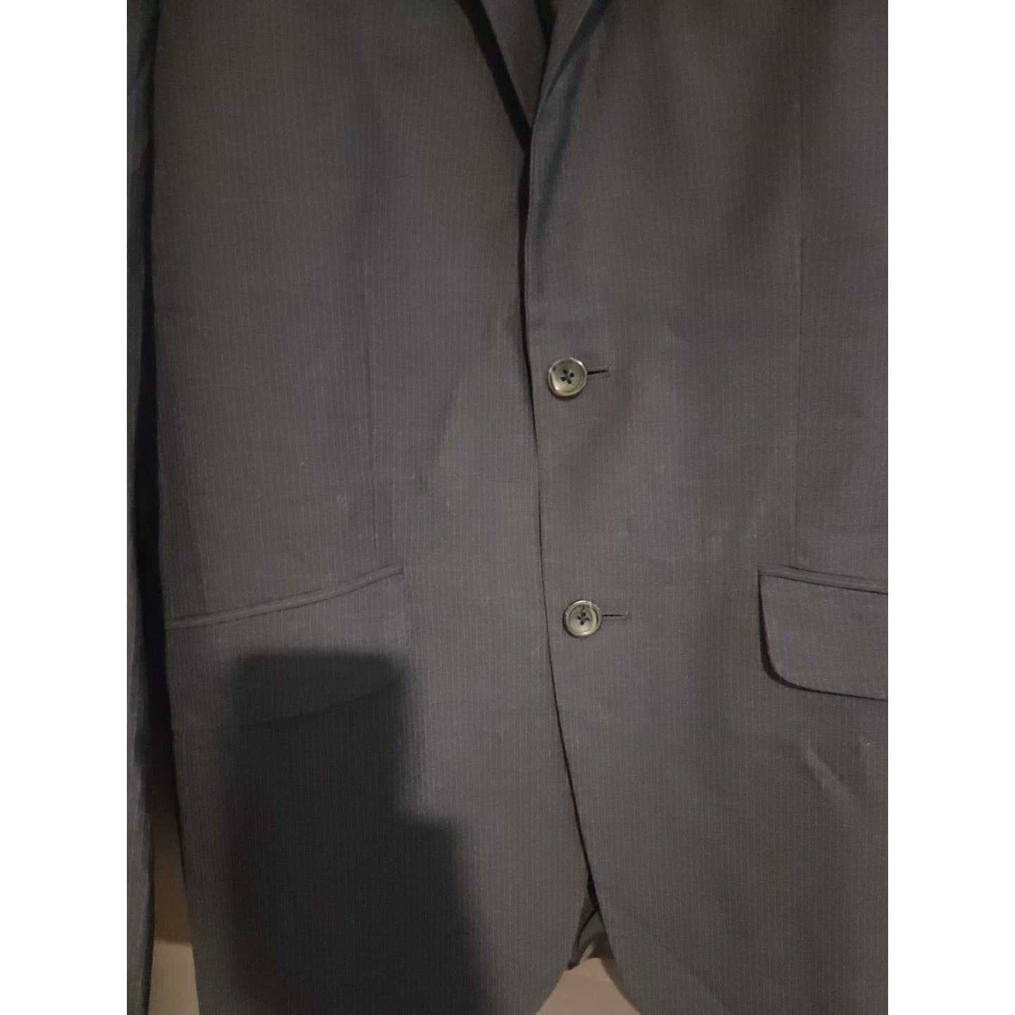 Kenneth Cole Reaction Navy Blue Pinstripe 2-Button Blazer, Men's 42R Sport Coat - Thumbnail 8